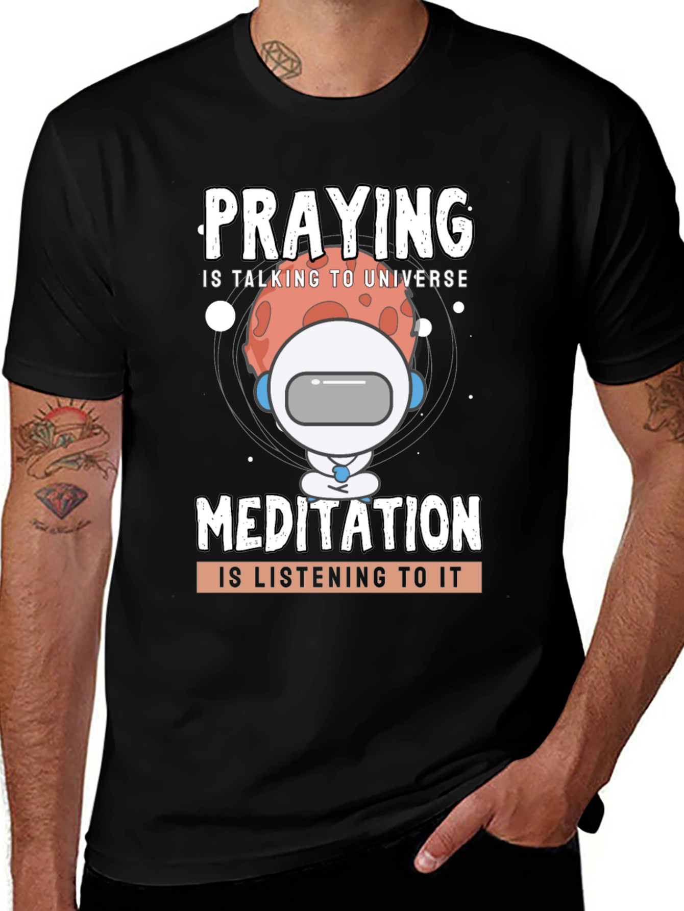 Camiseta Negra Unisex: Oración y Meditación Espacial