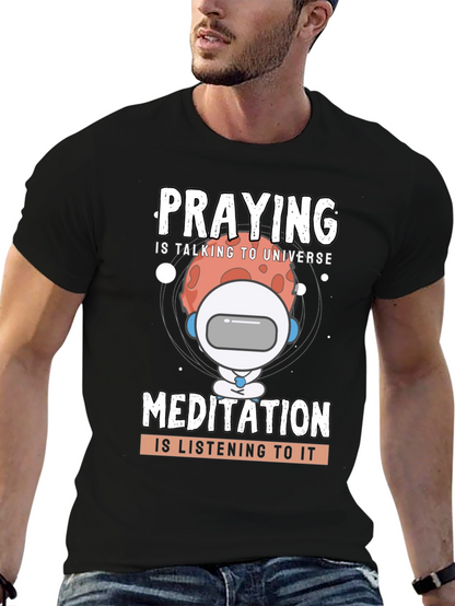 Camiseta Negra Unisex: Oración y Meditación Espacial