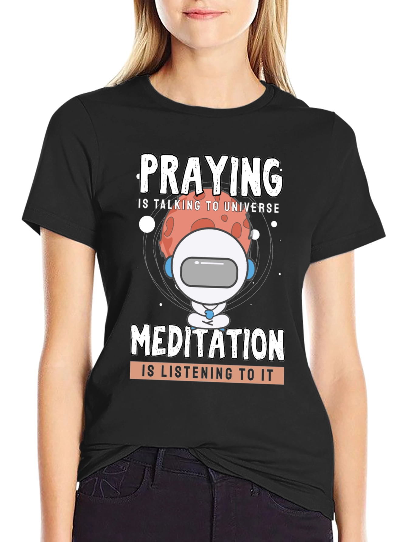Camiseta Negra Unisex: Oración y Meditación Espacial