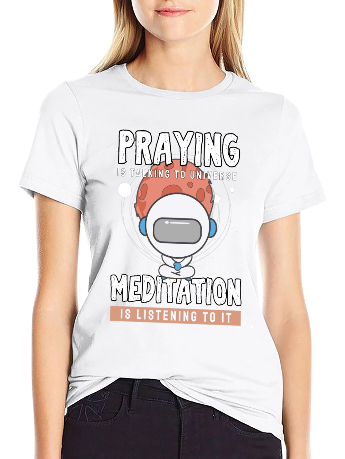 Camiseta Negra Unisex: Oración y Meditación Espacial
