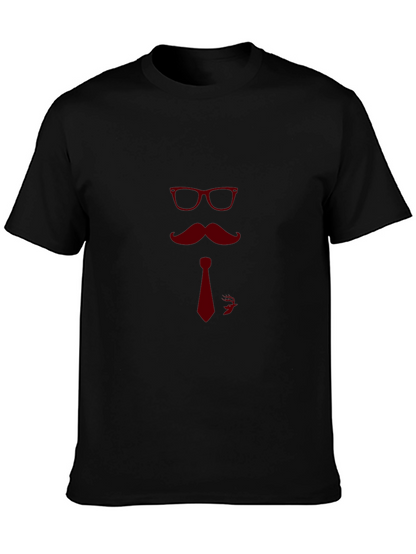 Camiseta Negra con Diseño de Bigote y Gafas