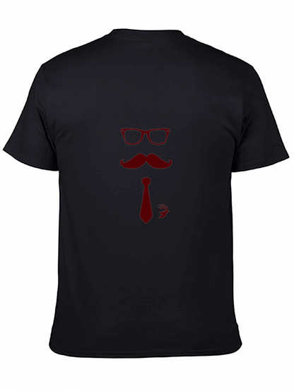 Camiseta Negra con Diseño de Bigote y Gafas