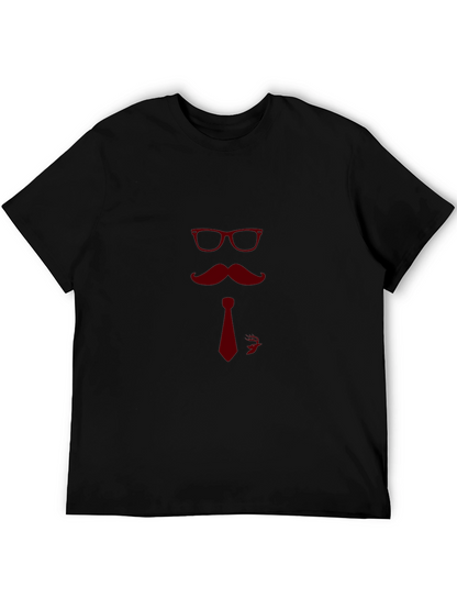 Camiseta Negra con Diseño de Bigote y Gafas