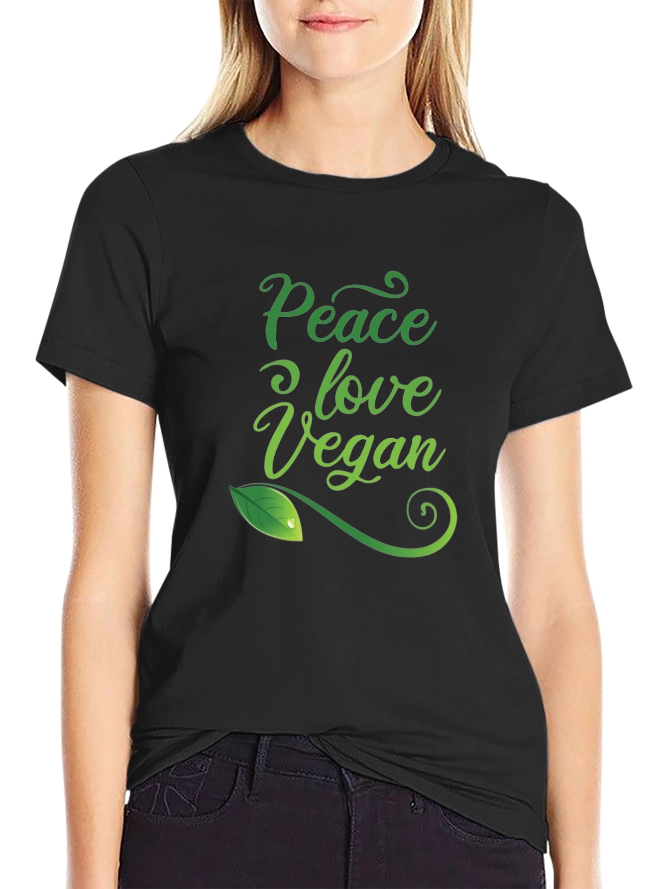 Camiseta Negra Vegana: Paz Amor y Conciencia