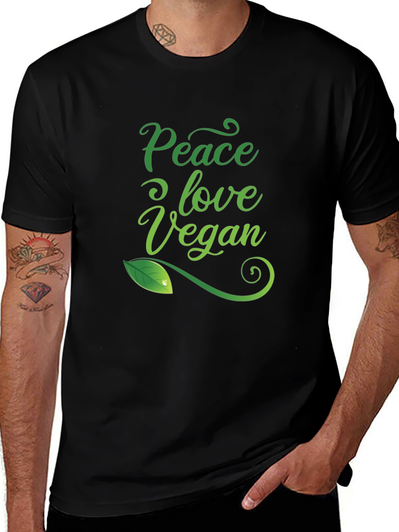 Camiseta Negra Vegana: Paz Amor y Conciencia