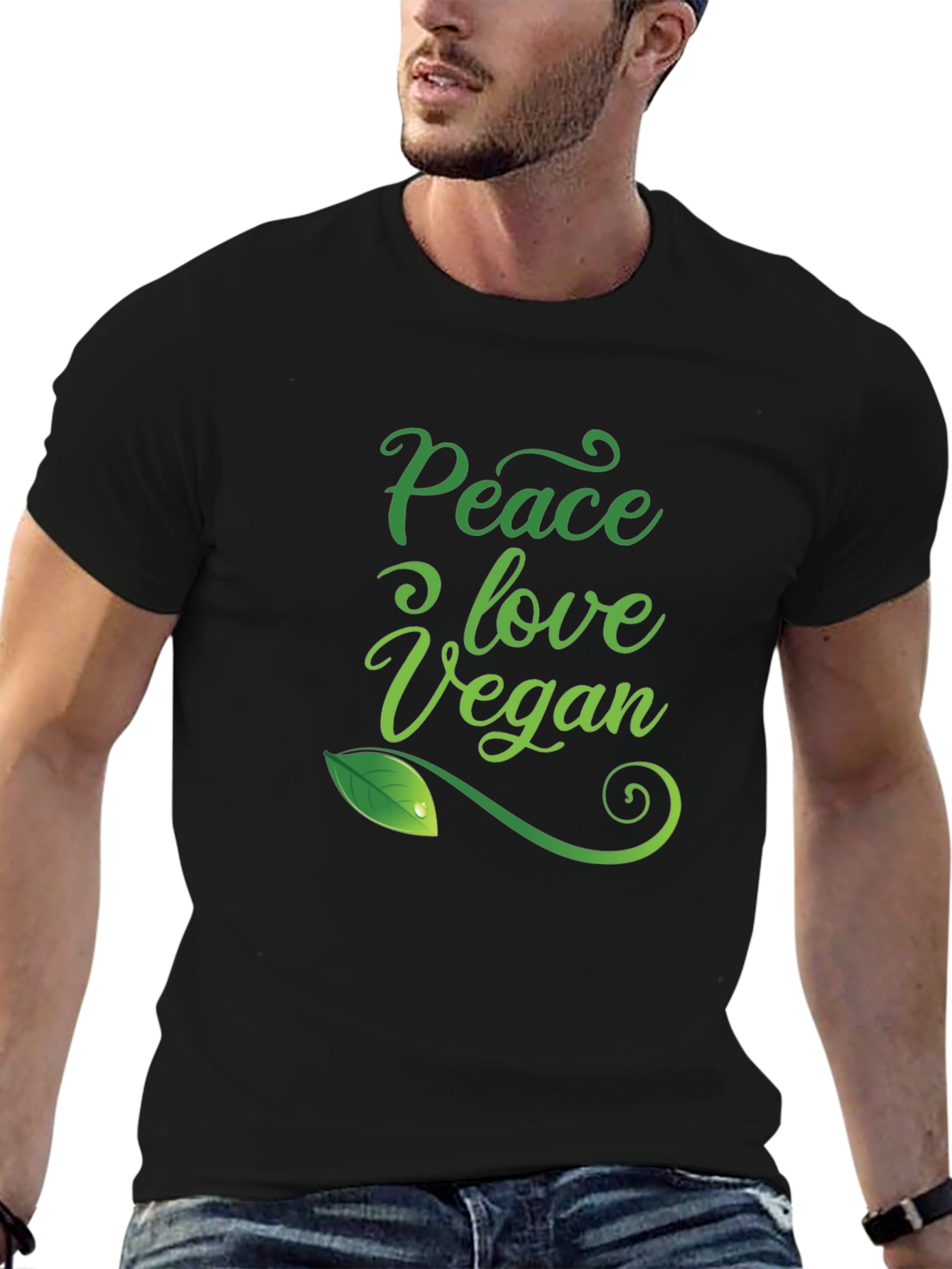 Camiseta Negra Vegana: Paz Amor y Conciencia