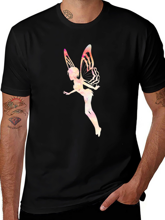Camiseta Negra con Diseño de Hada Acuarela