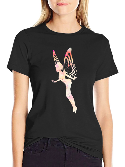 Camiseta Negra con Diseño de Hada Acuarela