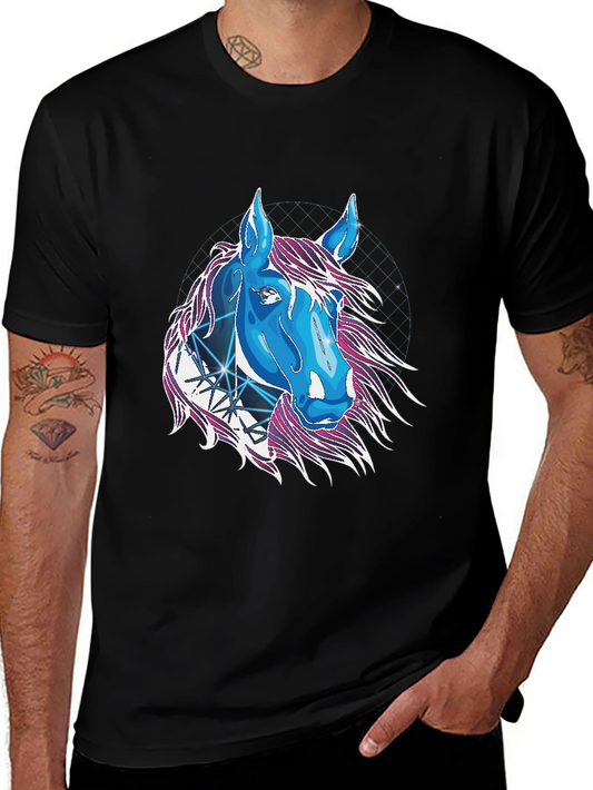 Camiseta Negra con Diseño de Caballo Cósmico