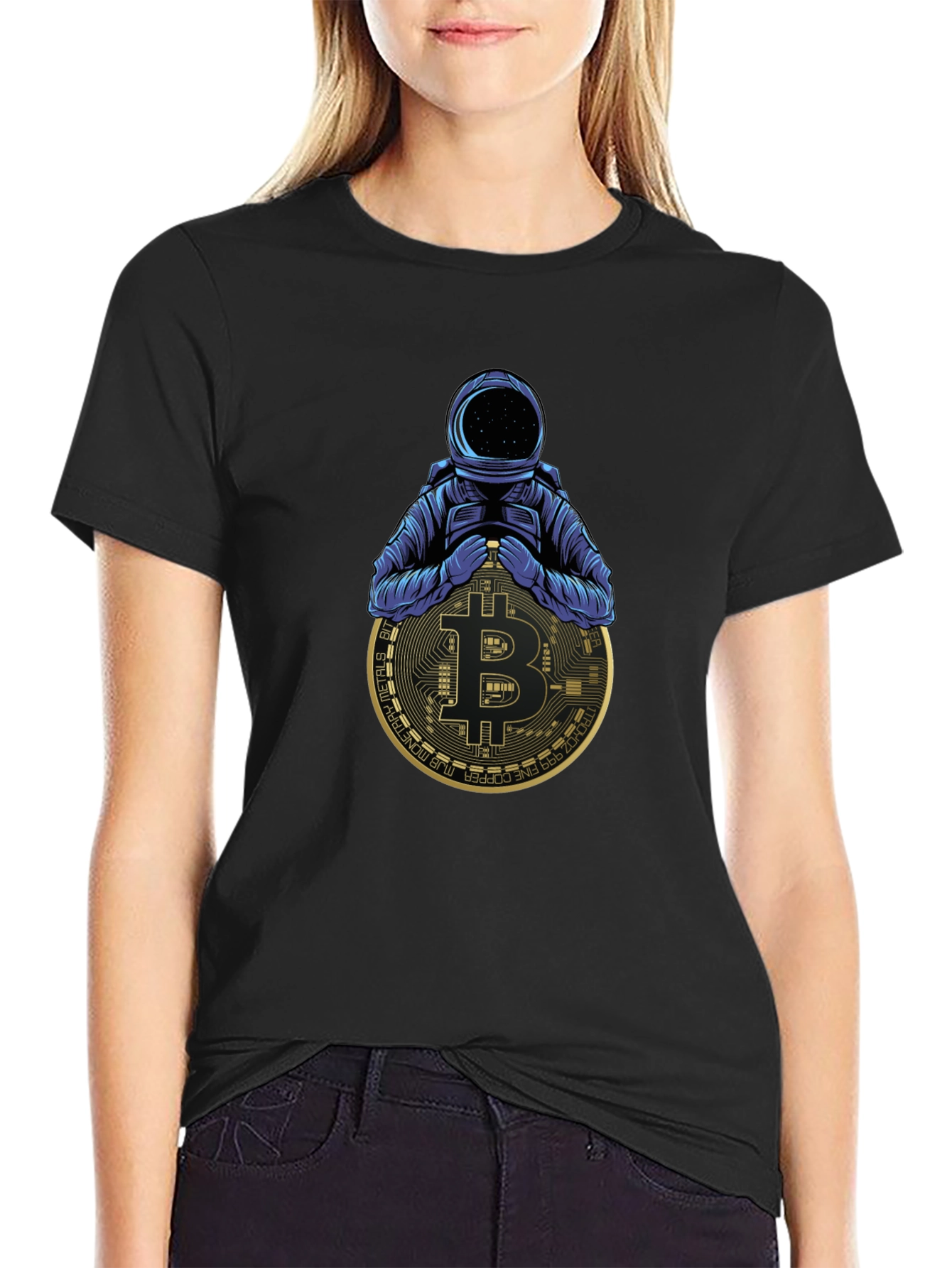 Camiseta Negra Astronauta Bitcoin Crypto