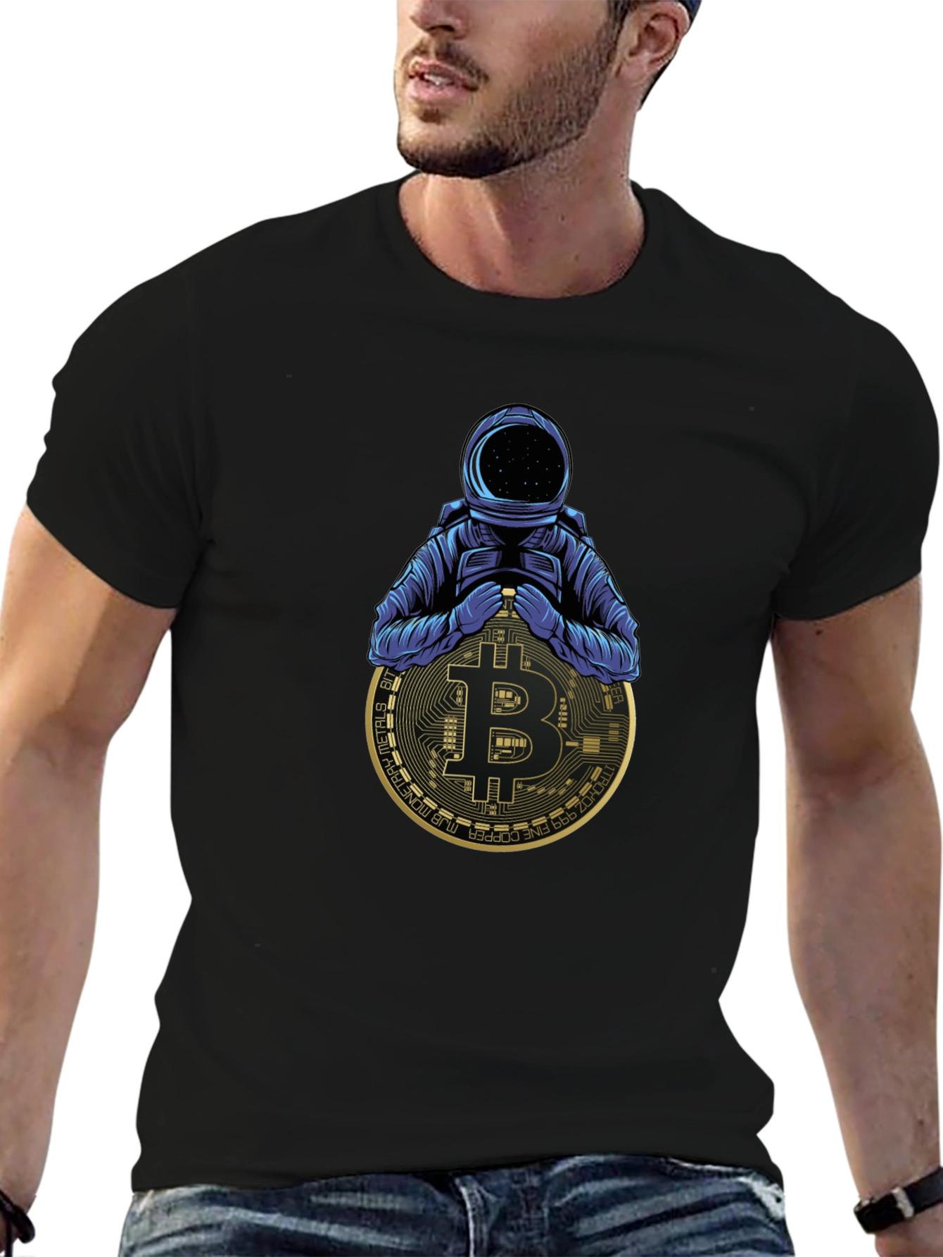 Camiseta Negra Astronauta Bitcoin Crypto
