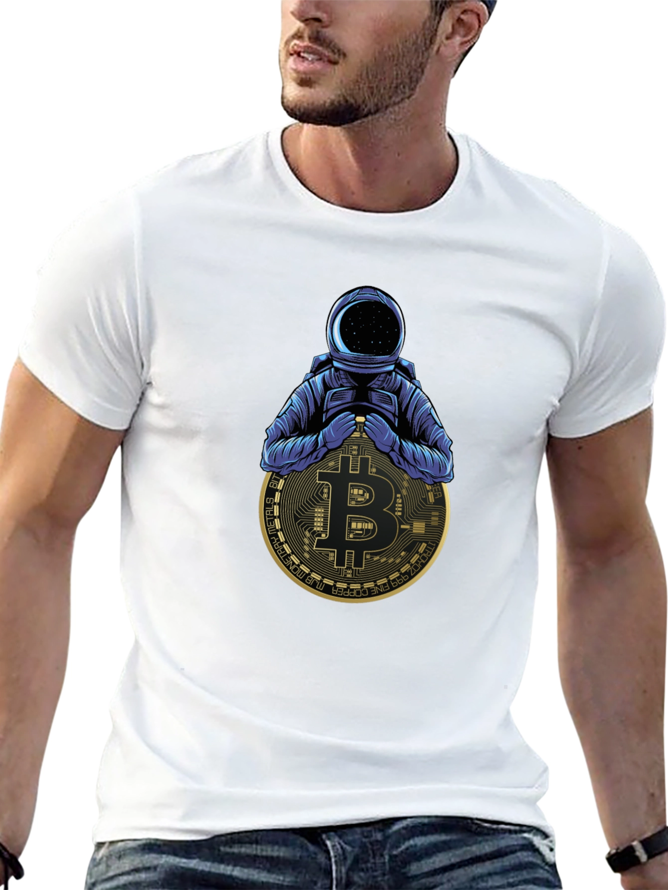 Camiseta Negra Astronauta Bitcoin Crypto