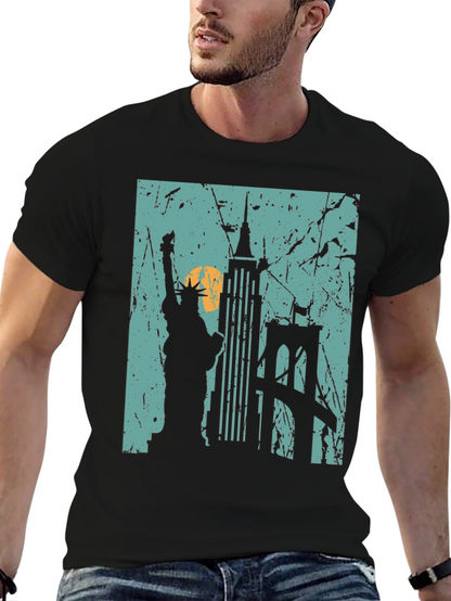 Camiseta Negra Nueva York Estatua Libertad Puente