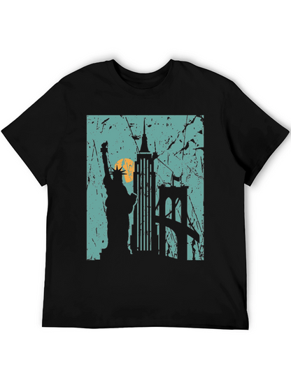 Camiseta Negra Nueva York Estatua Libertad Puente