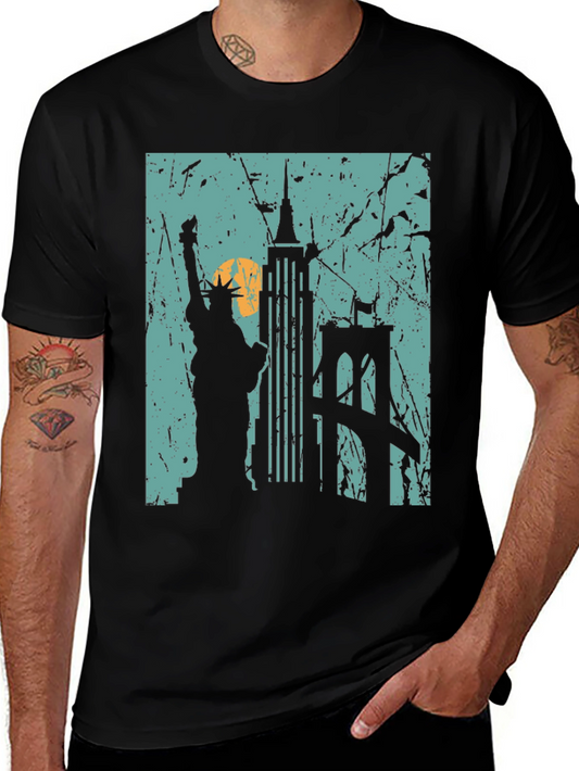 Camiseta Negra Nueva York Estatua Libertad Puente