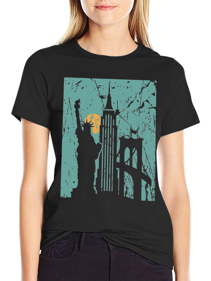 Camiseta Negra Nueva York Estatua Libertad Puente