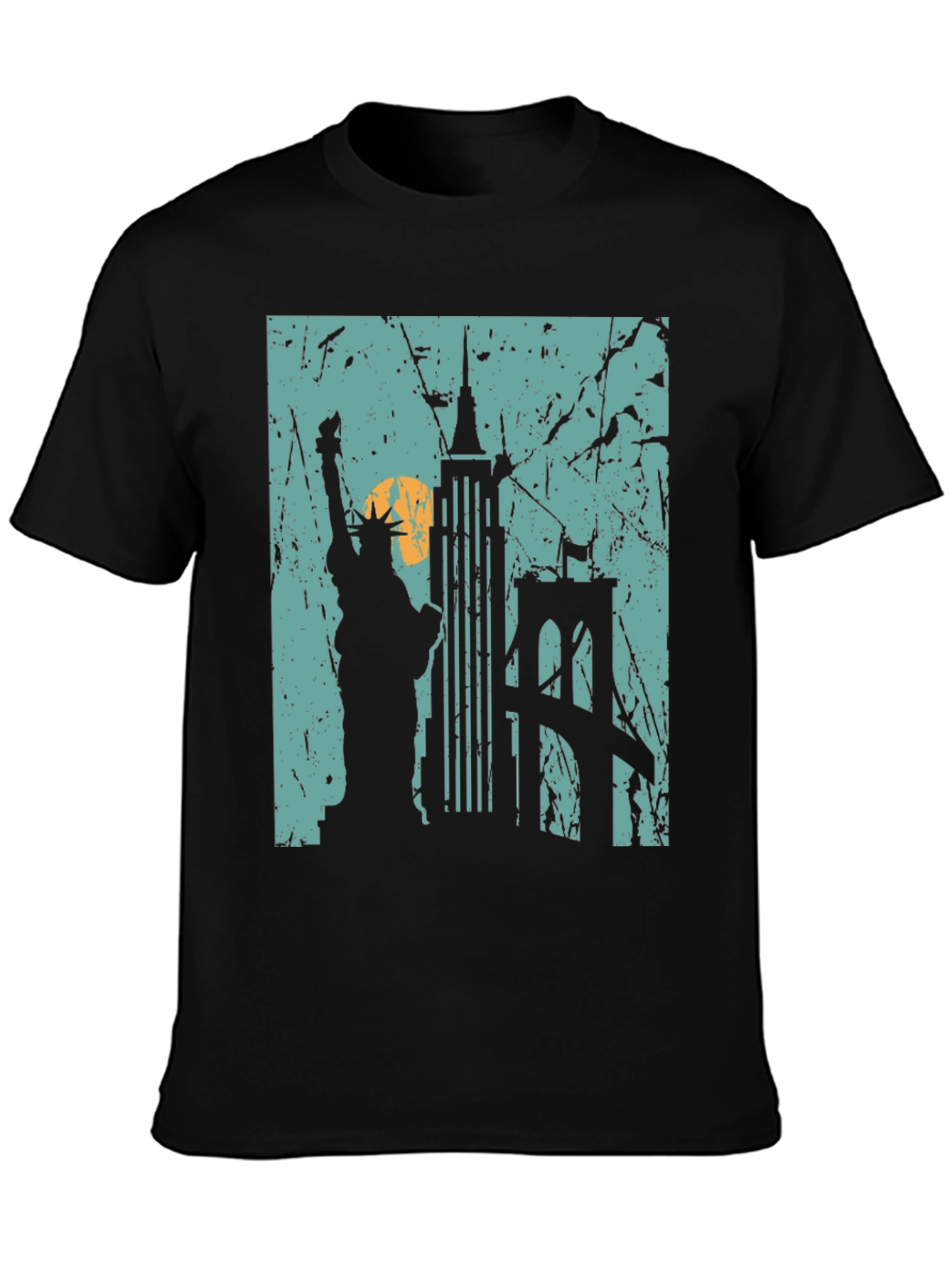 Camiseta Negra Nueva York Estatua Libertad Puente