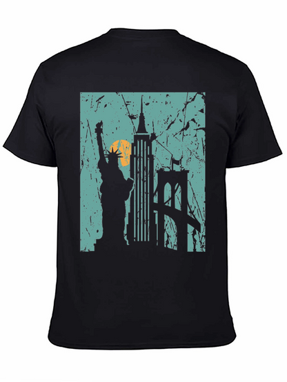 Camiseta Negra Nueva York Estatua Libertad Puente