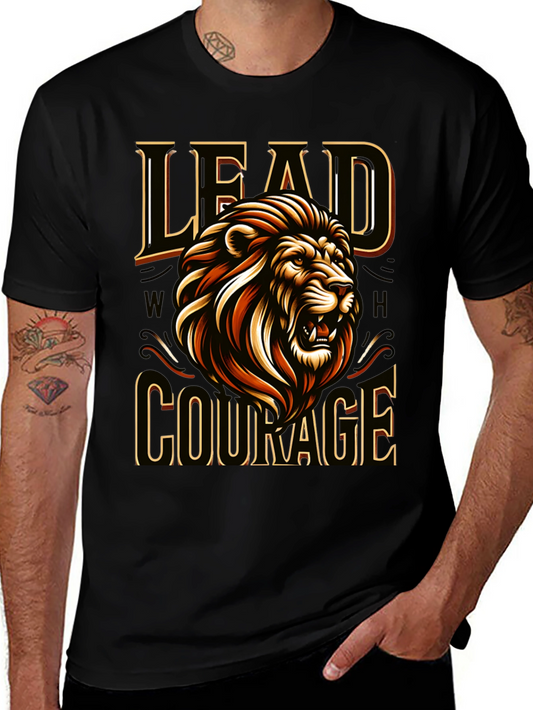 Camiseta Negra con Diseño de León Liderazgo