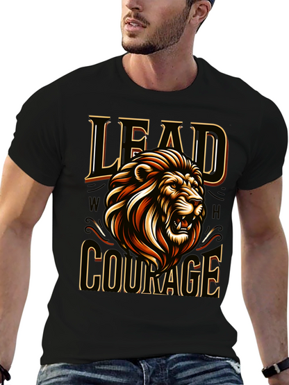 Camiseta Negra con Diseño de León Liderazgo