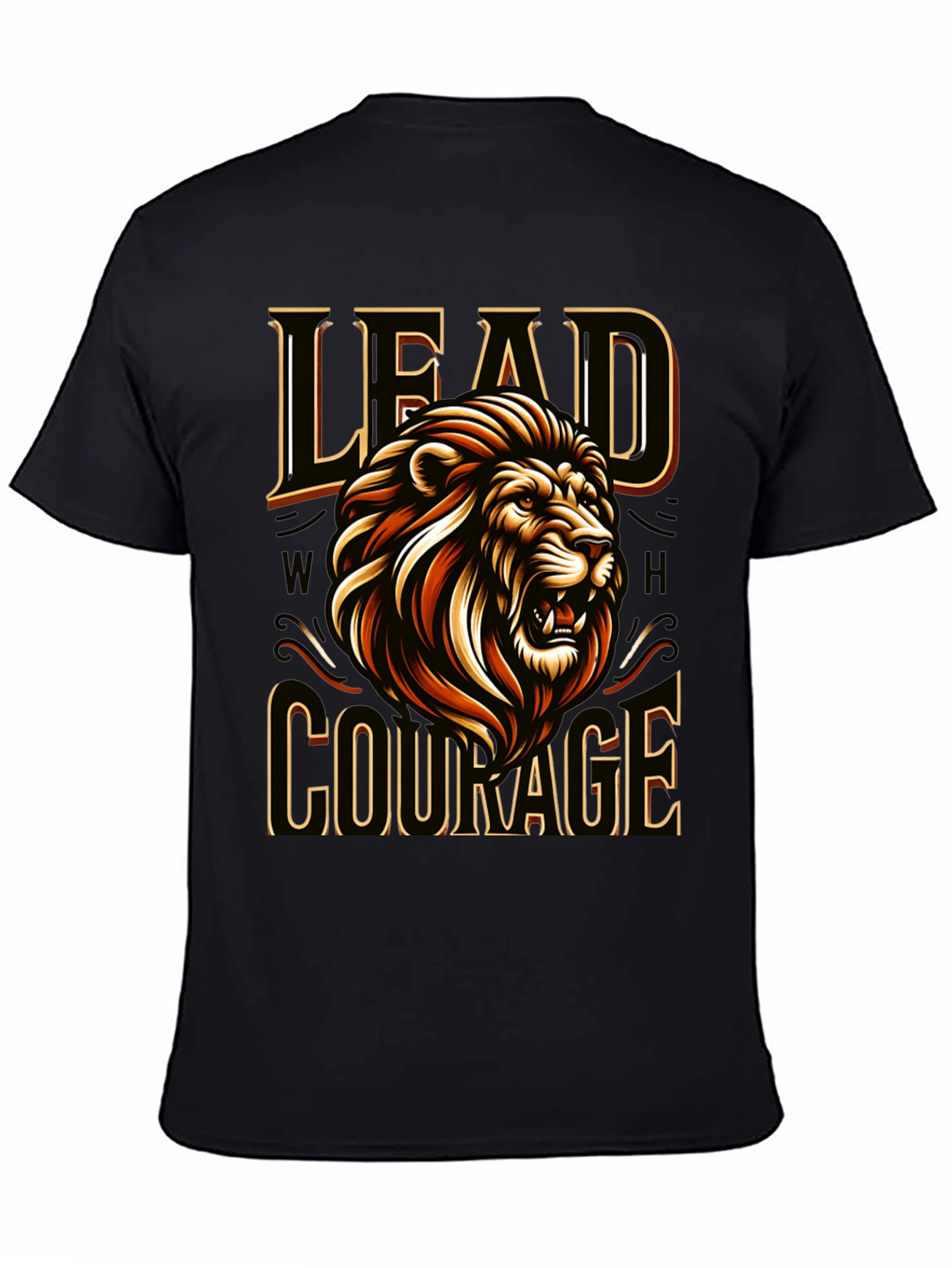 Camiseta Negra con Diseño de León Liderazgo