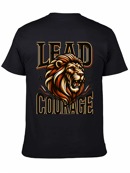 Camiseta Negra con Diseño de León Liderazgo