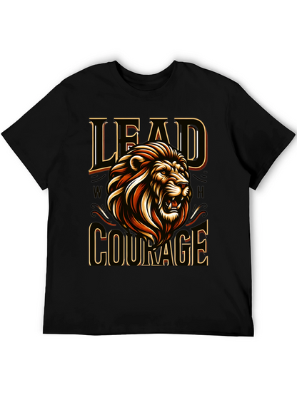 Camiseta Negra con Diseño de León Liderazgo
