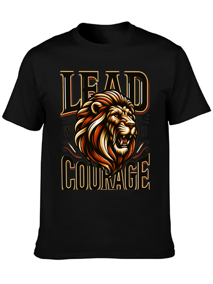 Camiseta Negra con Diseño de León Liderazgo