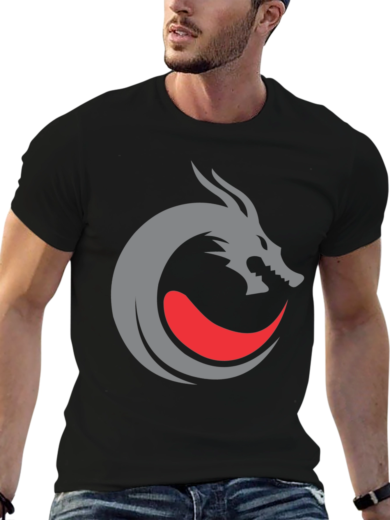 Camiseta Negra Diseño Dragón Circular