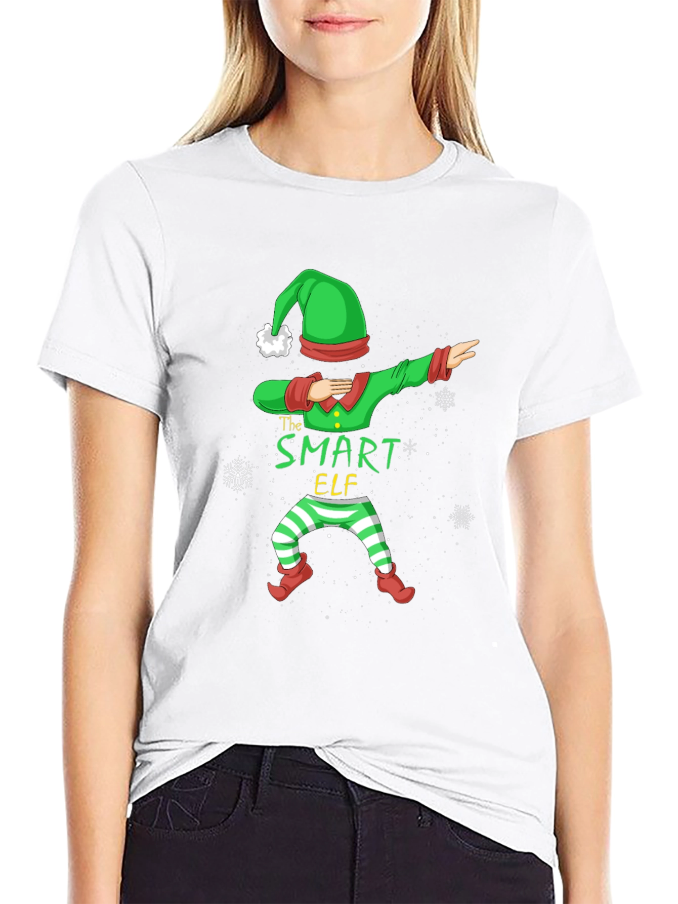 Camiseta Negra Navideña Elfo Inteligente Dabbing