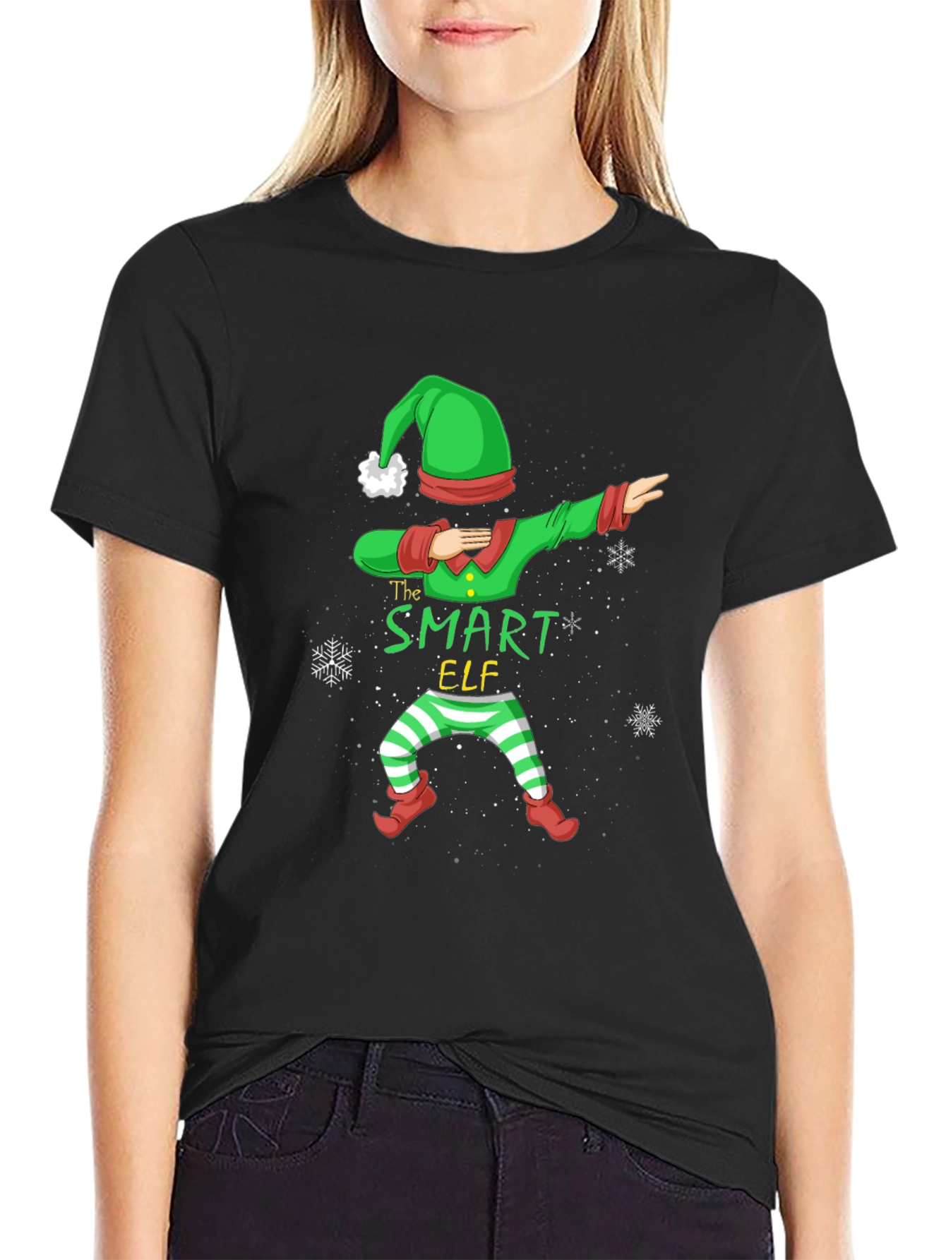 Camiseta Negra Navideña Elfo Inteligente Dabbing