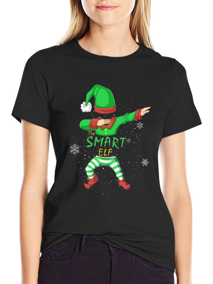 Camiseta Negra Navideña Elfo Inteligente Dabbing