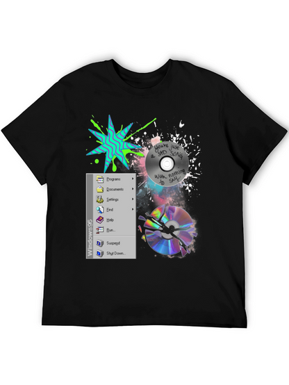 Camiseta Negra con Diseño Windows 95 y CD Roto