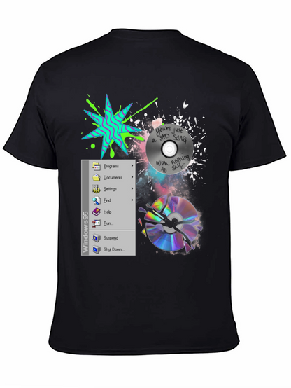 Camiseta Negra con Diseño Windows 95 y CD Roto