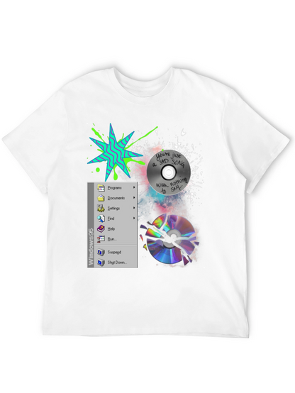 Camiseta Negra con Diseño Windows 95 y CD Roto