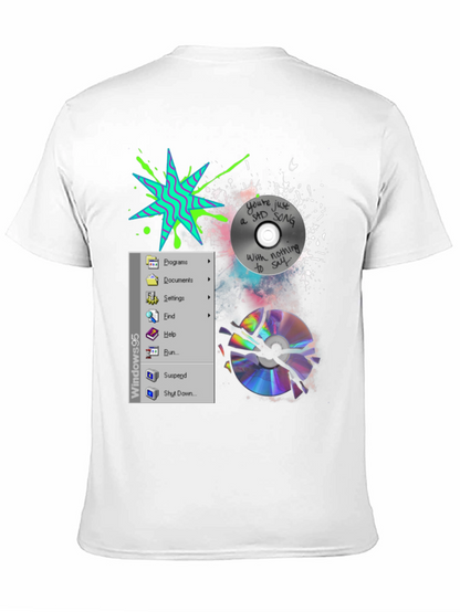 Camiseta Negra con Diseño Windows 95 y CD Roto