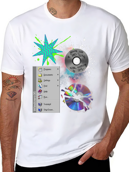 Camiseta Negra con Diseño Windows 95 y CD Roto