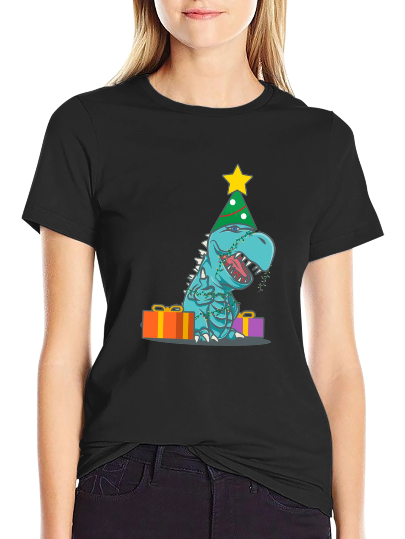 Camiseta de Dinosaurio Navideño