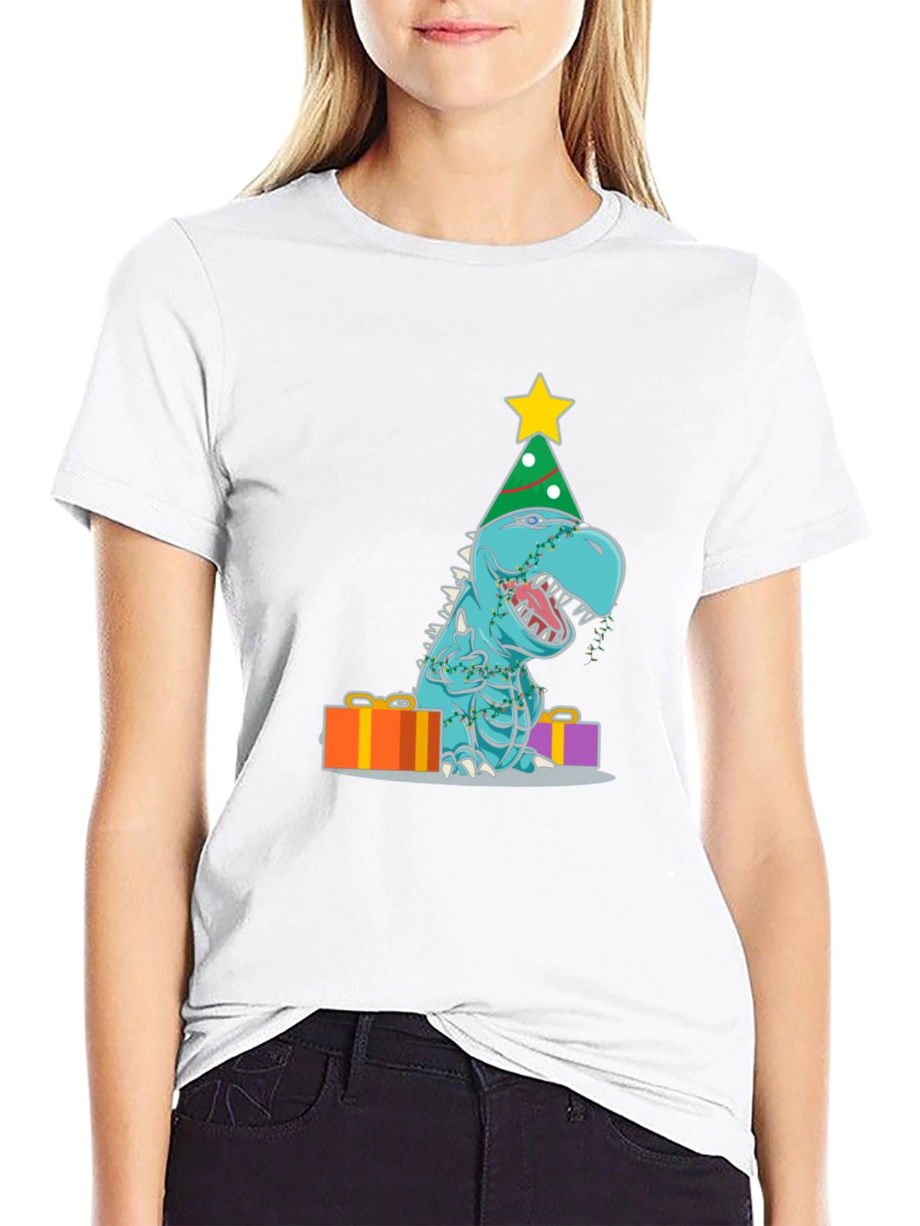 Camiseta de Dinosaurio Navideño