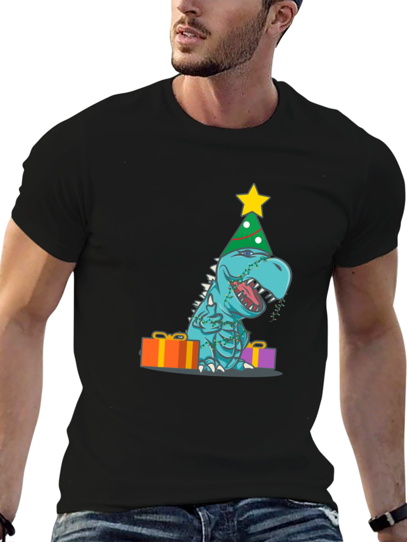 Camiseta de Dinosaurio Navideño