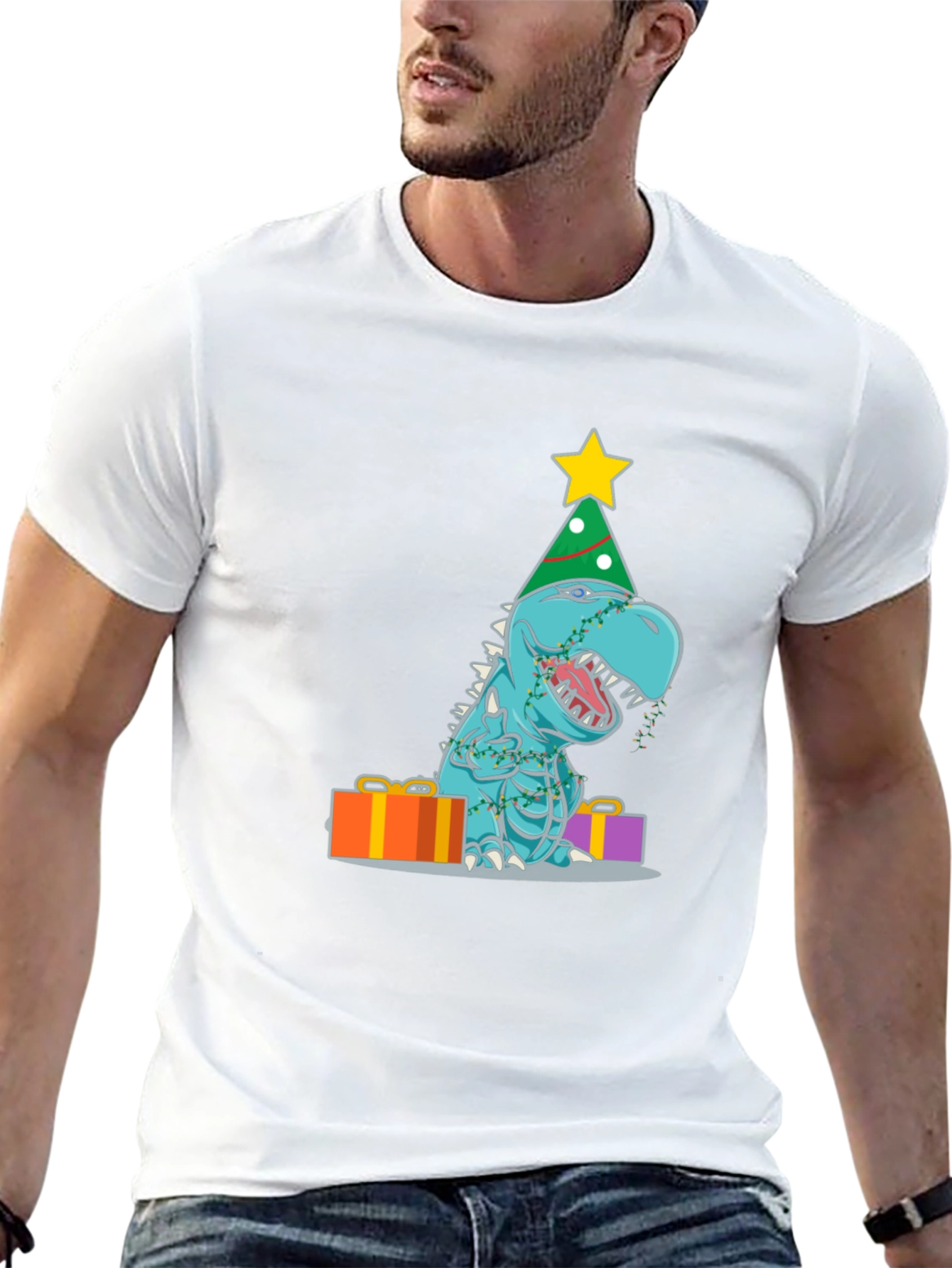 Camiseta de Dinosaurio Navideño