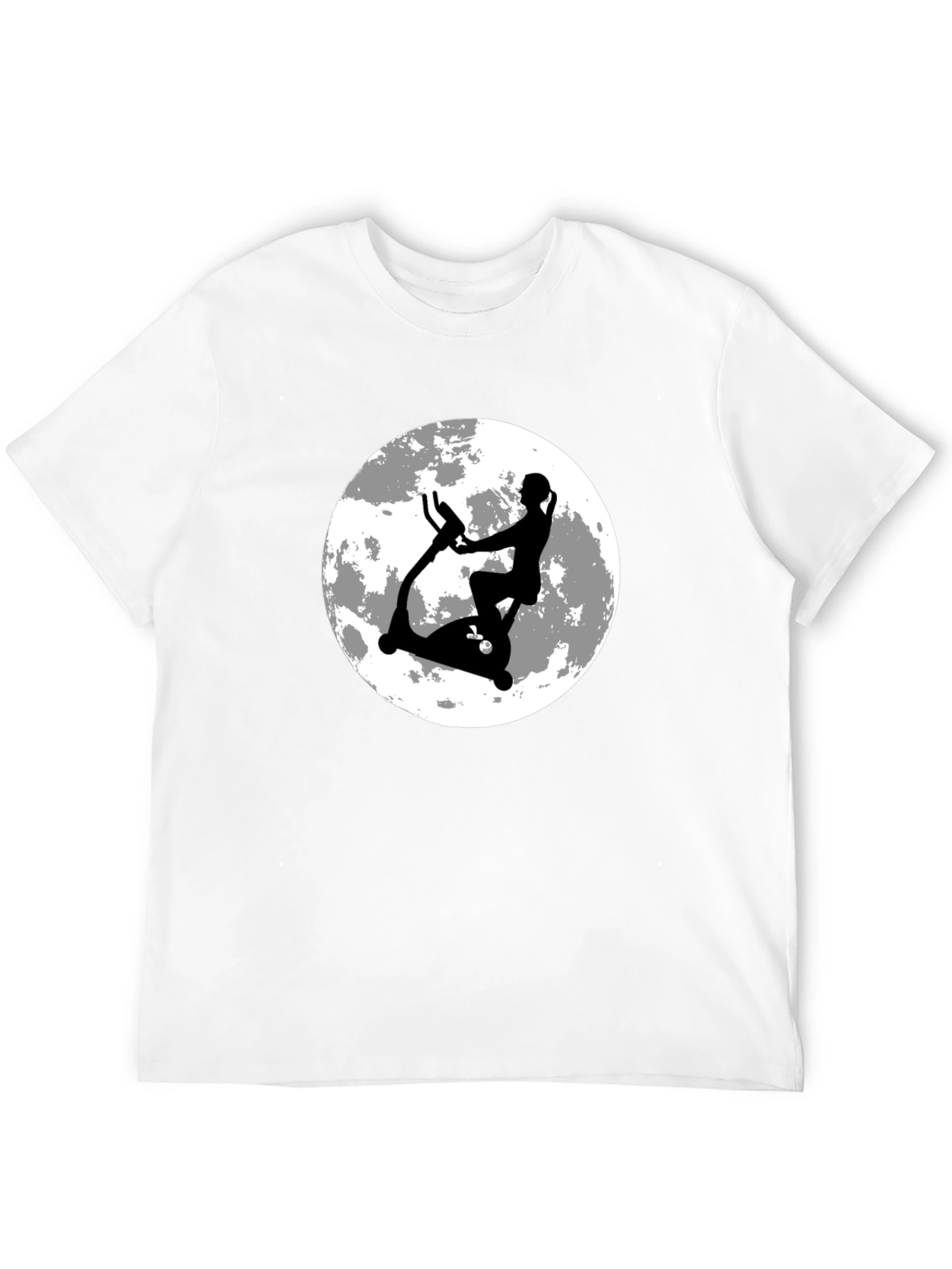 Camiseta Negra con Diseño de Luna y Bicicleta Estática