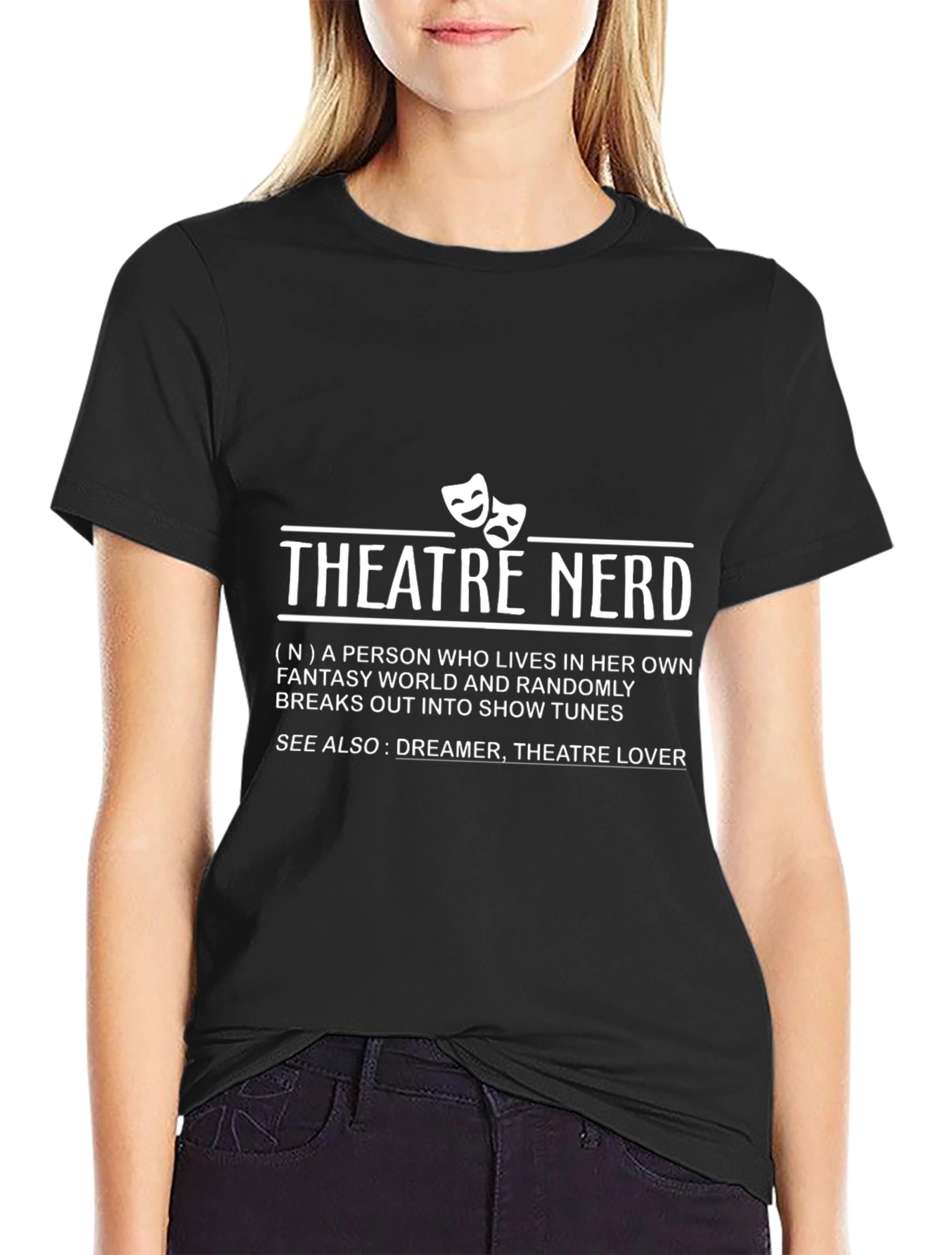 Camiseta Negra Theatre Nerd para Amantes del Teatro